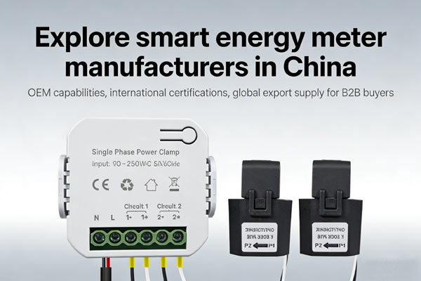 OWON Tuya WiFi smart energy meter with split-core CTs, China-based manufacturer for B2B OEM, international certifications, and global export supply