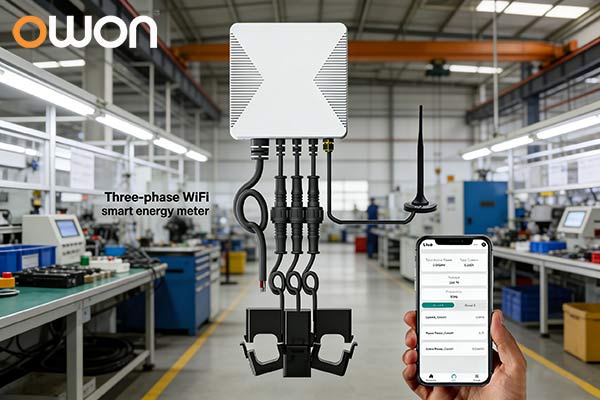WiFi smart energy meter installed in a home electrical panel for real-time electricity monitoring