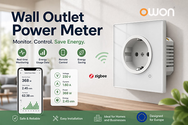 Zigbee wall outlet power meter with energy monitoring installed in a smart home electrical outlet