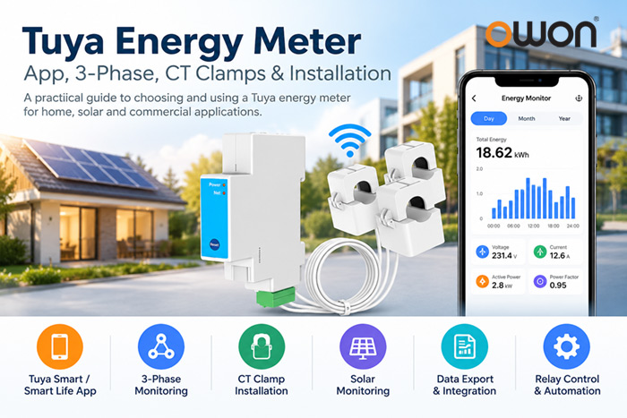 Tuya energy meter with CT clamps for 3-phase, solar and smart energy monitoring